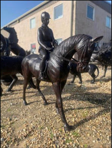 Horse with girl jockey aluminum statue for sale!!